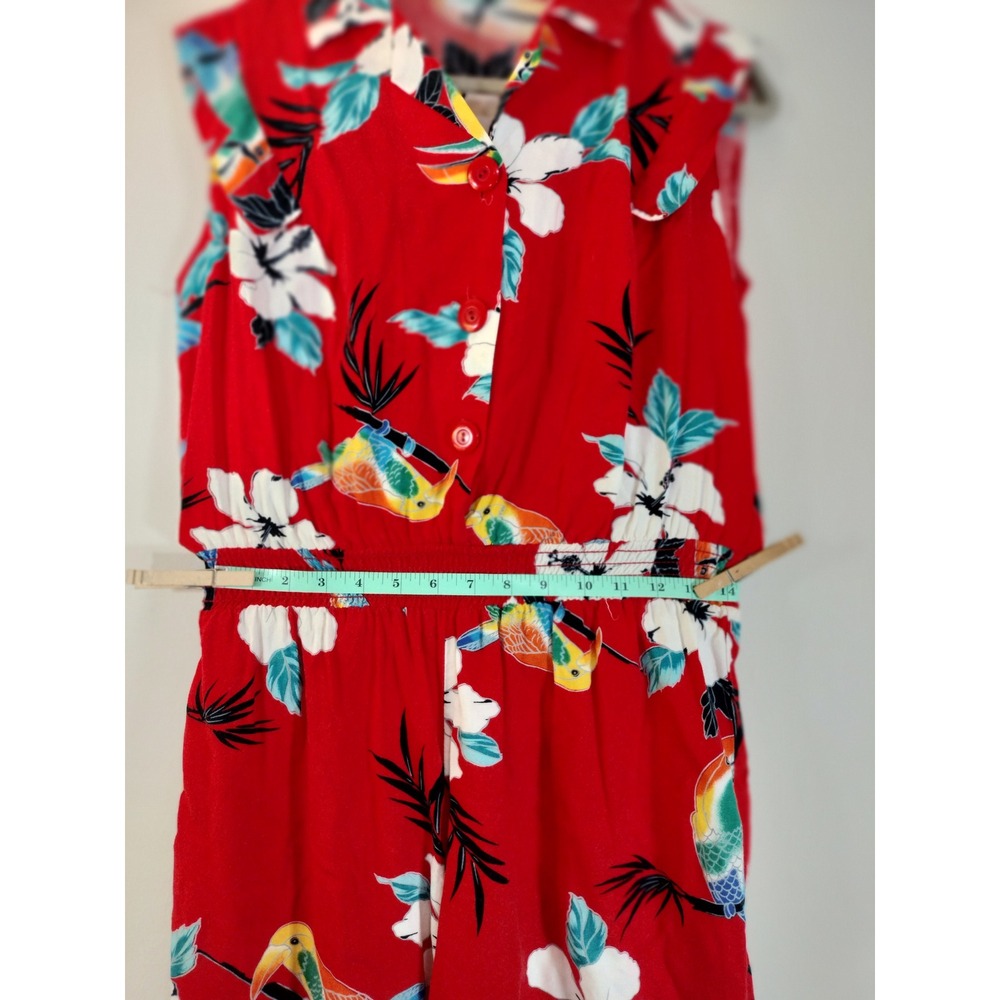 Stoplight California Vintage Floral Romper Red w/White Hibiscus Flowers